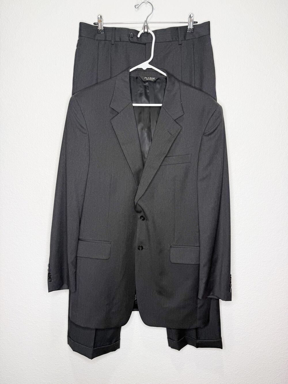 Jos. A Bank Signature Collection 100% Wool 46R Gray 2 Piece Suit Set 36x32